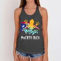 Distressed Style Puerto Rico Frog Gift Design Puerto Rico! Women's Knotted Racerback Tank