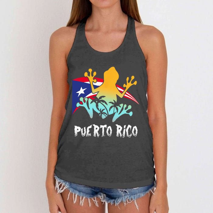 Distressed Style Puerto Rico Frog Gift Design Puerto Rico! Women's Knotted Racerback Tank