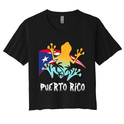 Distressed Style Puerto Rico Frog Gift Design Puerto Rico! Women's Crop Top Tee