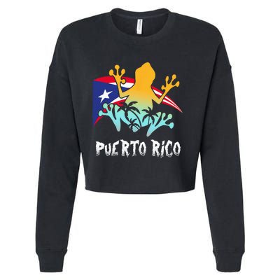 Distressed Style Puerto Rico Frog Gift Design Puerto Rico! Cropped Pullover Crew