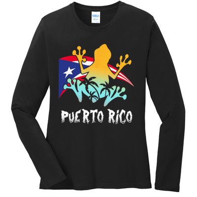 Distressed Style Puerto Rico Frog Gift Design Puerto Rico! Ladies Long Sleeve Shirt