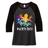 Distressed Style Puerto Rico Frog Gift Design Puerto Rico! Women's Tri-Blend 3/4-Sleeve Raglan Shirt