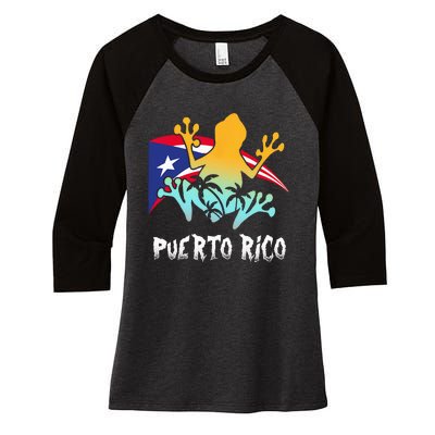 Distressed Style Puerto Rico Frog Gift Design Puerto Rico! Women's Tri-Blend 3/4-Sleeve Raglan Shirt