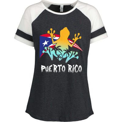 Distressed Style Puerto Rico Frog Gift Design Puerto Rico! Enza Ladies Jersey Colorblock Tee