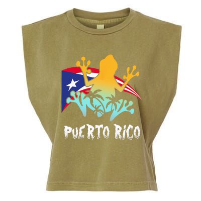 Distressed Style Puerto Rico Frog Gift Design Puerto Rico! Garment-Dyed Women's Muscle Tee