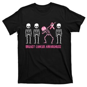 Dabbing Skeleton Pink Ribbon Breast Cancer Halloween T-Shirt