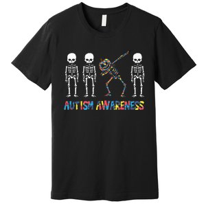 Dabbing Skeleton Pumpkin Autism Awareness Halloween Premium T-Shirt