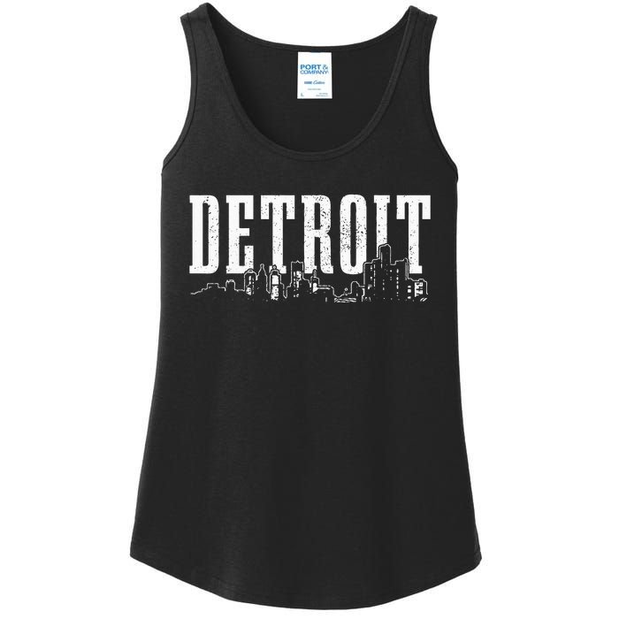 Detroit Skyline Pride Vintage Detroit Michigan Ladies Essential Tank