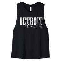 Detroit Skyline Pride Vintage Detroit Michigan Women's Racerback Cropped Tank