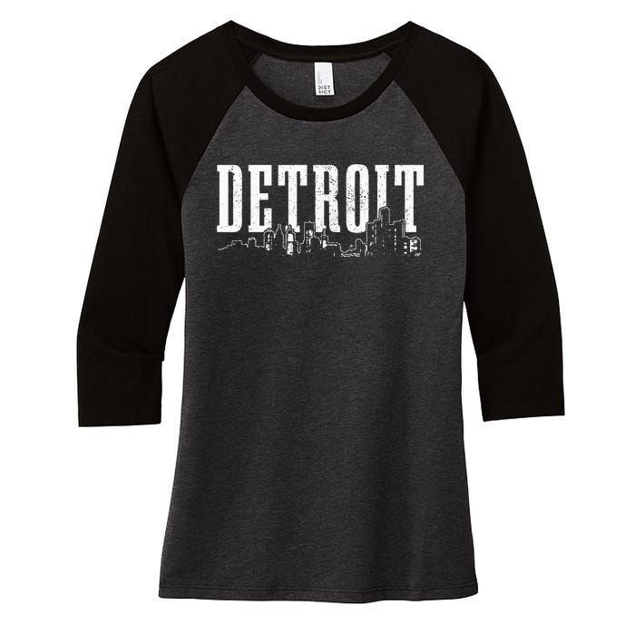 Detroit Skyline Pride Vintage Detroit Michigan Women's Tri-Blend 3/4-Sleeve Raglan Shirt