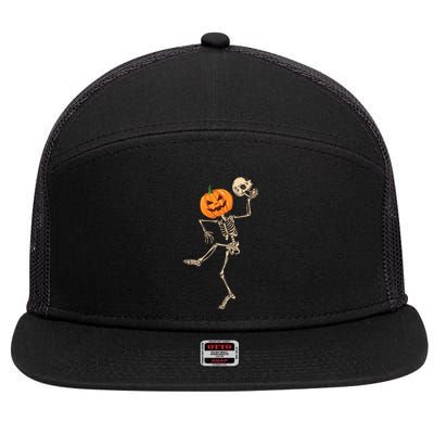 Dancing Skeleton Pumpkin Head Funny Halloween Costume Skull Gift 7 Panel Mesh Trucker Snapback Hat