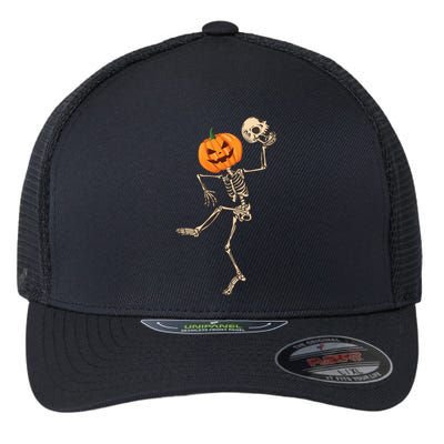 Dancing Skeleton Pumpkin Head Funny Halloween Costume Skull Gift Flexfit Unipanel Trucker Cap