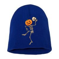 Dancing Skeleton Pumpkin Head Funny Halloween Costume Skull Gift Short Acrylic Beanie