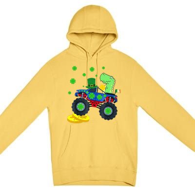 Dinosaur St Patrick's Day Monster Truck Irish Shamrock Boy Premium Pullover Hoodie