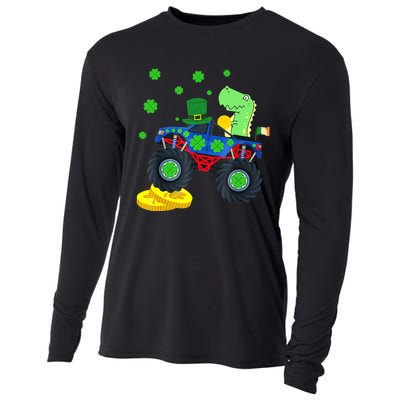 Dinosaur St Patrick's Day Monster Truck Irish Shamrock Boy Cooling Performance Long Sleeve Crew