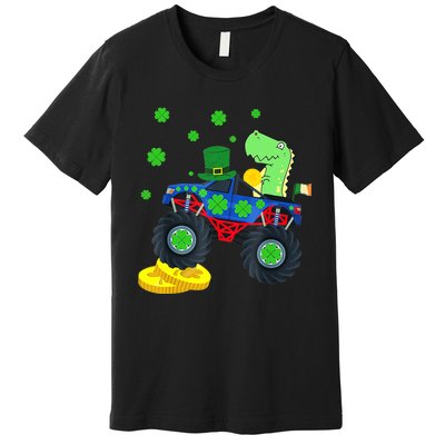 Dinosaur St Patrick's Day Monster Truck Irish Shamrock Boy Premium T-Shirt