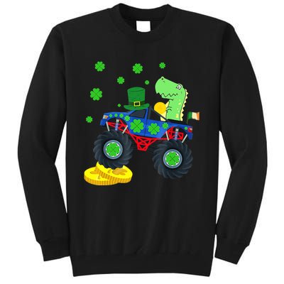 Dinosaur St Patrick's Day Monster Truck Irish Shamrock Boy Tall Sweatshirt