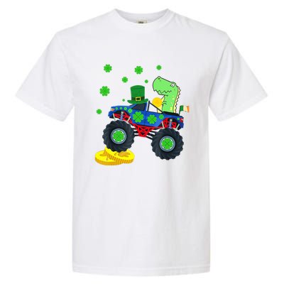 Dinosaur St Patrick's Day Monster Truck Irish Shamrock Boy Garment-Dyed Heavyweight T-Shirt