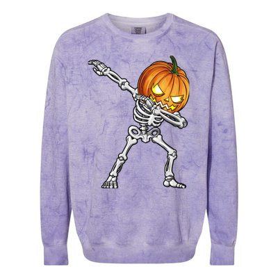 Dabbing Skeleton Pumpkin Halloween Dab Dance Costume Colorblast Crewneck Sweatshirt