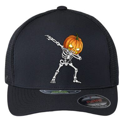 Dabbing Skeleton Pumpkin Halloween Dab Dance Costume Flexfit Unipanel Trucker Cap