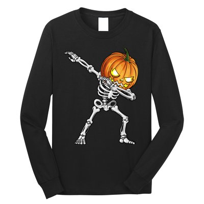 Dabbing Skeleton Pumpkin Halloween Dab Dance Costume Long Sleeve Shirt