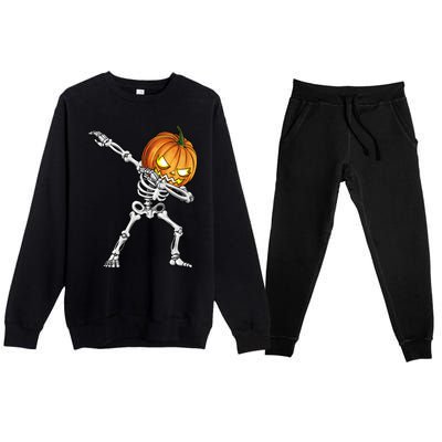 Dabbing Skeleton Pumpkin Halloween Dab Dance Costume Premium Crewneck Sweatsuit Set