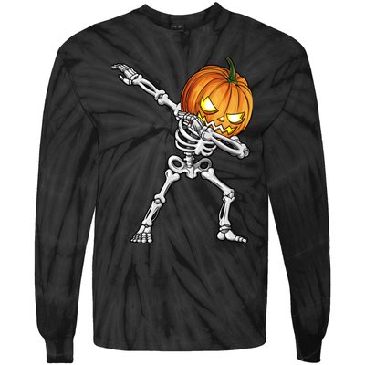 Dabbing Skeleton Pumpkin Halloween Dab Dance Costume Tie-Dye Long Sleeve Shirt