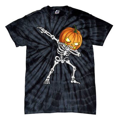 Dabbing Skeleton Pumpkin Halloween Dab Dance Costume Tie-Dye T-Shirt