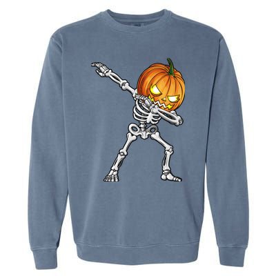 Dabbing Skeleton Pumpkin Halloween Dab Dance Costume Garment-Dyed Sweatshirt