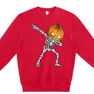 Dabbing Skeleton Pumpkin Halloween Dab Dance Costume Premium Crewneck Sweatshirt