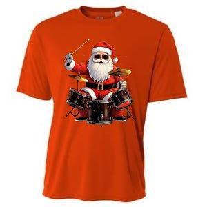 Drummer Santa Playing Drums Funny Christmas Drummer Xmas Cooling Performance Crew T-Shirt