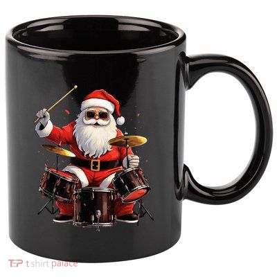 Drummer Santa Playing Drums Funny Christmas Drummer Xmas 11oz C Handle Ceramic Mug