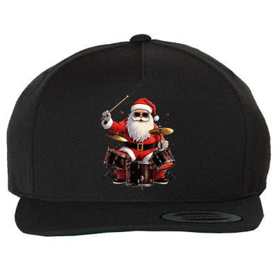 Drummer Santa Playing Drums Funny Christmas Drummer Xmas Wool Snapback Cap