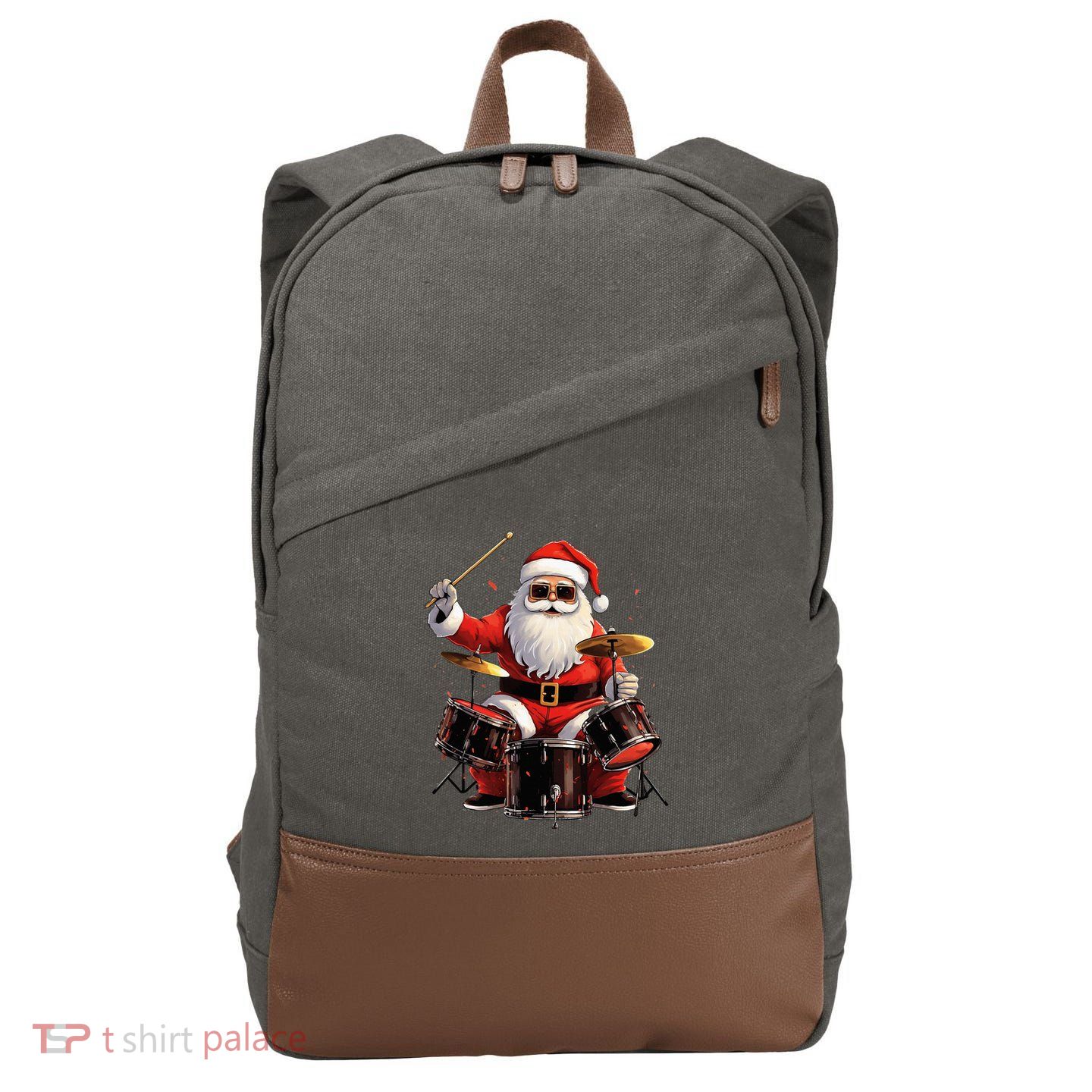 Drummer Santa Playing Drums Funny Christmas Drummer Xmas Cotton Canvas Backpack