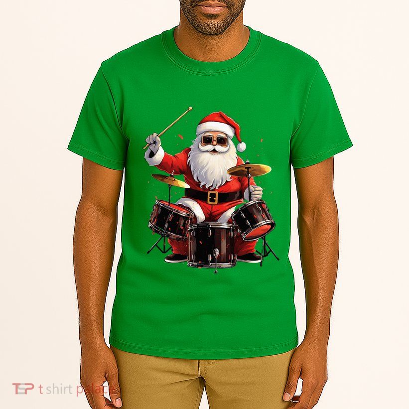 Drummer Santa Playing Drums Funny Christmas Drummer Xmas Tall T-Shirt