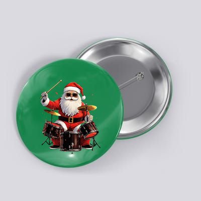 Drummer Santa Playing Drums Funny Christmas Drummer Xmas Button