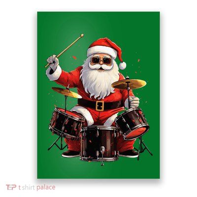 Drummer Santa Playing Drums Funny Christmas Drummer Xmas Poster