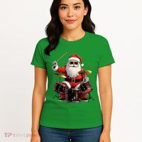 Drummer Santa Playing Drums Funny Christmas Drummer Xmas Womens T-Shirt