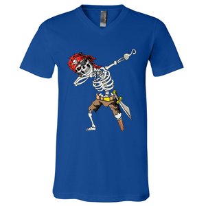 Dabbing Skeleton Pirate Halloween Jolly Roger Pirate V-Neck T-Shirt