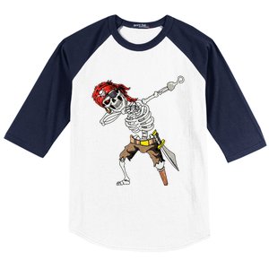 Dabbing Skeleton Pirate Halloween Jolly Roger Pirate Baseball Sleeve Shirt