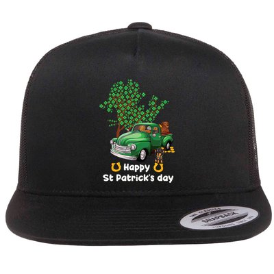 Dachshund St PatrickS Day Truck Shamrock Paw Dog Funny Gift Flat Bill Trucker Hat