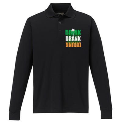 Drink St Patricks' Day Irish Ireland Flag Gift St. Paddy's Performance Long Sleeve Polo