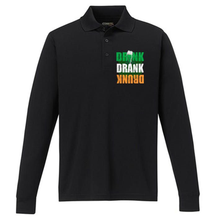 Drink St Patricks' Day Irish Ireland Flag Gift St. Paddy's Performance Long Sleeve Polo