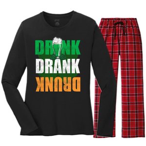 Drink St Patricks' Day Irish Ireland Flag Gift St. Paddy's Women's Long Sleeve Flannel Pajama Set 