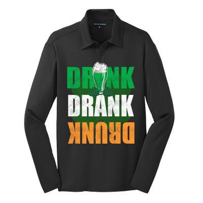 Drink St Patricks' Day Irish Ireland Flag Gift St. Paddy's Silk Touch Performance Long Sleeve Polo