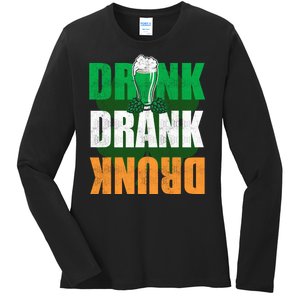 Drink St Patricks' Day Irish Ireland Flag Gift St. Paddy's Ladies Long Sleeve Shirt