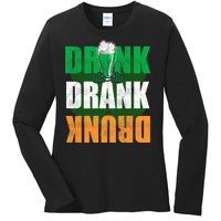 Drink St Patricks' Day Irish Ireland Flag Gift St. Paddy's Ladies Long Sleeve Shirt