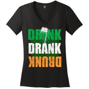 Drink St Patricks' Day Irish Ireland Flag Gift St. Paddy's Women's V-Neck T-Shirt