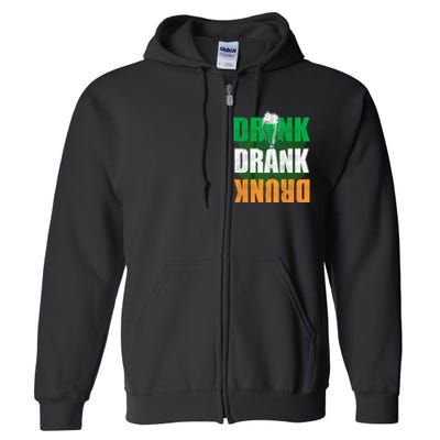 Drink St Patricks' Day Irish Ireland Flag Gift St. Paddy's Full Zip Hoodie