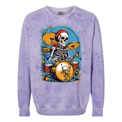 Drummer Skeleton Playing Drums For Halloween Graphic Colorblast Crewneck Sweatshirt